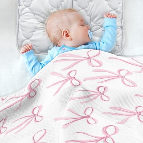 Bows Pink Cute Baby Swaddle Blanket for Boys and Girls, Muslin Baby Receiving Swaddle Blanket, Soft Cotton Nursery Swaddling Blankets for Newborn Toddler Infant2