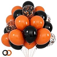 68Pcs Black and Orange Balloons, Halloween Balloon 12 inch Confetti Ballons Orange Latex Balloon Set with Ribbons for Birthday Halloween Graduation Spooky Party Decorations.