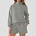 bawilom Womens 2 Piece Outfits Lounge Sets Long Sleeve V Neck 1/4 Zip Sweatshirt and Sweat Shorts Set Fall Fashion Sweatsuit