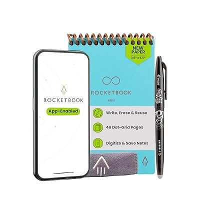 Rocketbook Mini Reusable Smart Notepad, Pocket Size On-The-Go Notebook, 3.5x5.5, Teal (Pack of 1)
