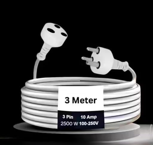 3 Meter Extension Cord, 3 Pin, 10 Amp, 2500W, 100-250V, PVC Cable Copper, White-picture-21