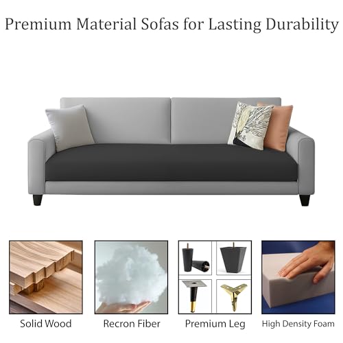 Image of Kathleen 3 Seater Sofa Set for Living Room - Foldable Convertible Couch Furniture for Home, Office or Guest Use, Modern Designer Stylish Comfortable (Black Grey)