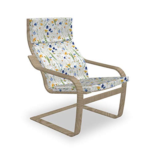 ABAKUHAUS Natur Poäng Sessel Polster, Mohnblumen Gänseblümchen Rural, Sitzkissen mit Stuhlkissen mit Hakenschlaufe und Reißverschluss, Grün Blau