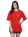 UNICONIC Peak Performance Women's Oversize Half Sleeve Printed T-Shirt for Gym, Camping, Hiking, and Beyond (X-Large, Red)