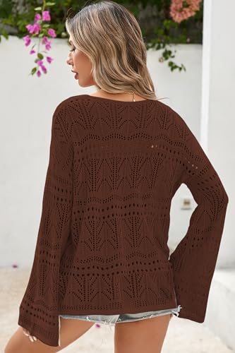 Image of Cakulo Womens Summer Crochet Tops Boho Off Shoulder Sweaters Lightweight V Neck Loose Vacation Resort Wear 2026
