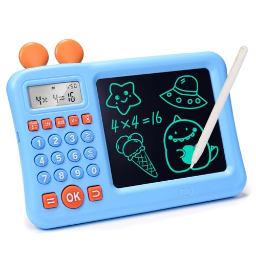 Kids Math Calculator, Toddler Games Learning Educational Toys Gifts for 4 5 6 7 8 9 Year Old Boys and Girls, Number Calculate Training Machine & LCD Drawing Scribble Boards Montessori Toy for KS 1 2 3