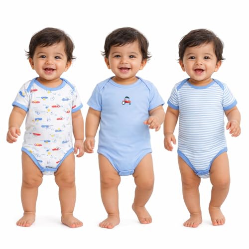 Image of VParents Rompers for New Born Baby Girl & Boy (Pack of 3), 100% Cotton Half Sleeve Romper /Bodysuit /Jumpsuit /Onesies /Sleepsuit For Infants & Toddlers, Comfortable Daily Wear Clothes For Babies