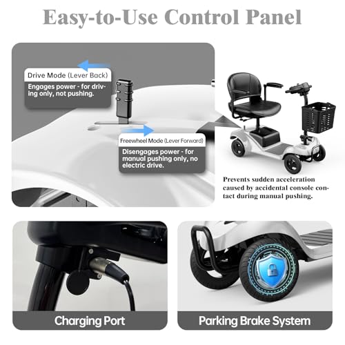 Image of Mobility Scooters for Seniors,4 Wheel Mobility Scooter,28 Miles Range,300LBS Capacity,Easy to Fold,24V /25AH,with LED Headlights and Basket,Charger Included,Silver
