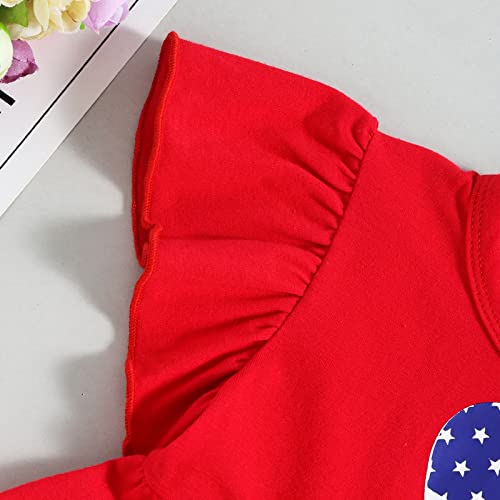 Camiseta infantil com babados e manga mosca, dia da independência, dia 4 de julho, listrada, flare,