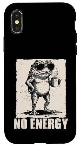 Grumpy Frog "No Energy" Funny Inroverts Coffee Meme �X�}�z�P�[�X iPhone X/XS �p