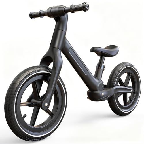 14 Inch Balance Bike for Kids, Balance Bike with Air Rubber Tires, Adjustable Seat, Lightweight No Pedal Training Bicycle, Gift Bike for Boys Girls, Black