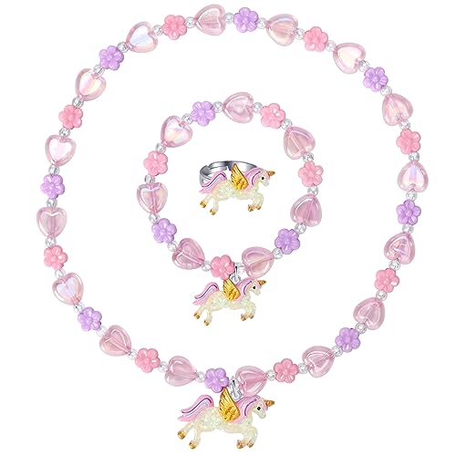 Annilubaby Todder Girls Jewelry Set,Unicorn Necklace Ring Set,Girls Love Necklace Party Favors Kids Pretend Dress up Play Jewelry,Children Unicorn Ring