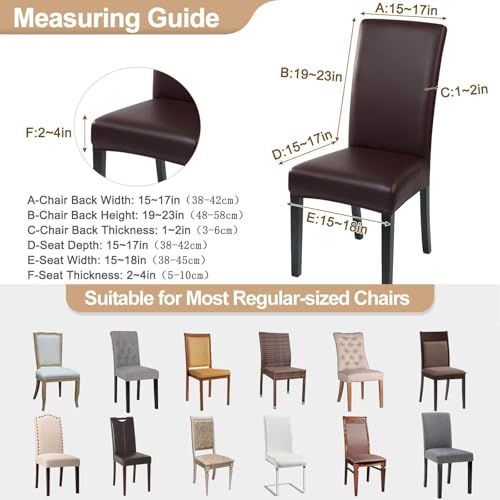 Image of SearchI Waterproof PU Leather Dining Chair Covers, Set of 6, Deep Brown | Stretch, Oilproof, Parsons Chair Slipcovers, Removable Washable, Kitchen Chair Protector for Dining Room, Hotel, Banquet