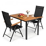 LIFERUN 3-Teiliges Gartenmöbel Set, Aluminium Balkonmöbel Set, 2pcs Verstellbare Hochlehner Klappstühle +110x70cm WPC Wetterfest Rechteckiger Terrassentisch,Essgruppe Sitzgruppe Outdoor,Teakbraun