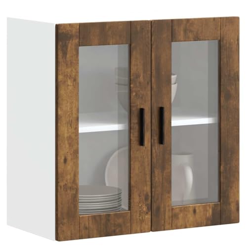 Vetnasa Armario de Pared para Cocina Puerta Cristal Porto Roble Ahumado Mobiliario, Armarios y Almacenamiento, Armarios de Cocina Marrón 15,55 KG