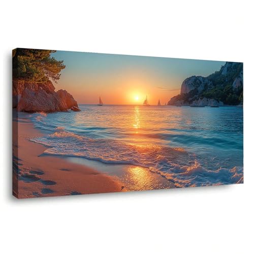 Tableau abstrait bohème décoration paysage plage coucher de soleil salon 90x140
