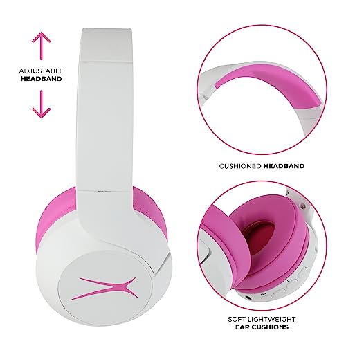 Image of Altec Lansing Kid Safe Noise Cancelling Wireless Headphones 15H Battery, 85dB Volume Limit, Foldable Design Powerful Sound, Active Noise Cancellation Perfect for Kids Ages 7+ (Whiteout Pop Pink)