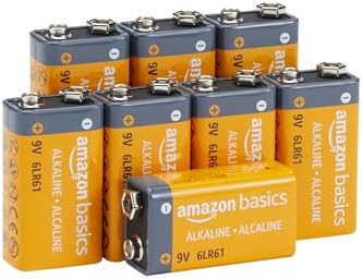 Amazon Basics 8-Pack 9V Long-Lasting Alkaline Batteries for Smoke Detector, Electronics & Audio, Reliable, 5-Year Shelf Life
