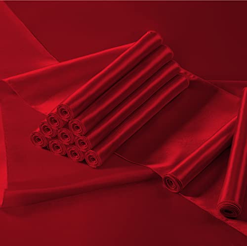 Manyshofu 12Pcs Satin Red Table Runner - 12 X 108 Inch Long Size, Party Table Runner Decor Bright & Smooth Wedding Decorations Table Runner For Banquet Chef Birthday Buffet Dinner Graduations #TOP1
