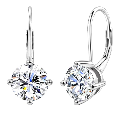 Moissanite Earrings for Women, 3.0 ct 18K White Gold Plated Silver Dangle Earrings for Women