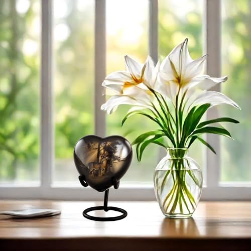 Image of Gone Hunting Deer Heart Keepsake Urn with Sunrays - Majestic Buck Sharing Urn - Handcrafted Mini Memorial Cremation Urn for Human Ashes with Display Stand & Velvet Box (Heart Keepsake)