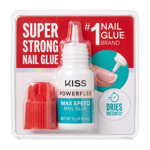 Kiss PowerFlex Maximum Speed Nail Glue - Fast Drying Adhesive for Glue-On Nails & Repairs with Nozzle Tip Applicator, Ideal for Tips & Wraps, Net Wt. 0.10 oz (3g)