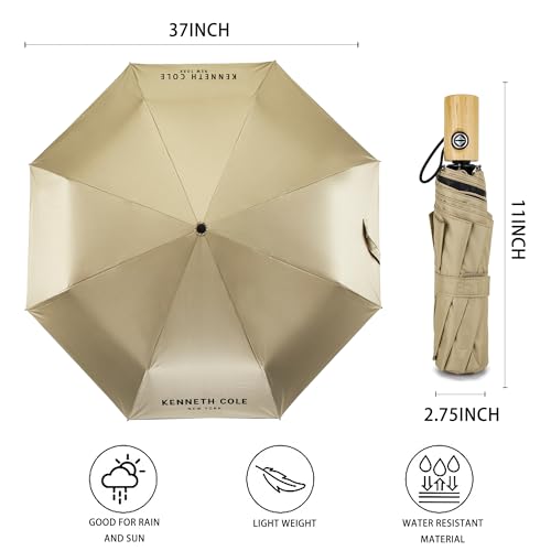 Image of KENNETH COLE New York Folding Umbrella for Men & Women, Auto Open & Close, Lightweight Compact Design, Water Resistant Canopy, Portable Travel for Rain & Sun - KCMUM002