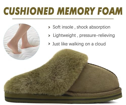Image of KuaiLu Womens Cozy Memory Foam Slippers Ladies Fuzzy Faux Fur Lined Warm Arch Support House Shoes Slip on Comfy Winter Scuff Indoor Outdoor Rubber Hard Sole