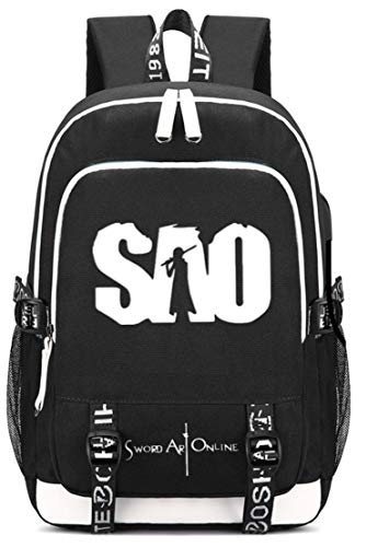 Preisvergleich Produktbild YOYOSHome-Schultertasche mit japanischem Anime-Design, für Cosplay, Büchertasche, Laptoptasche, Schulranzen mit USB-Ladeanschluss, Sword Art Online (Schwarz) - yyyo3