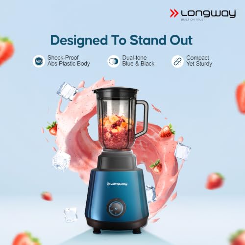 Image of Longway Super Pro Juicer Mixer Grinder | Up to 750W Max Output Powerful Motor | 4 Jars for Grinding, Mixing, Juicing | 2 Years Warranty (Blue & Black)
