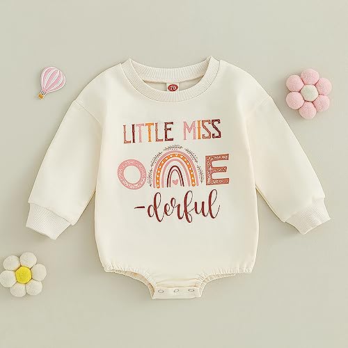 Baby Girl Little Miss Onederful Bubble Romper Sweatshirt Long Sleeve Bodysuit 1st Birthday Outfit Fall Clothes3