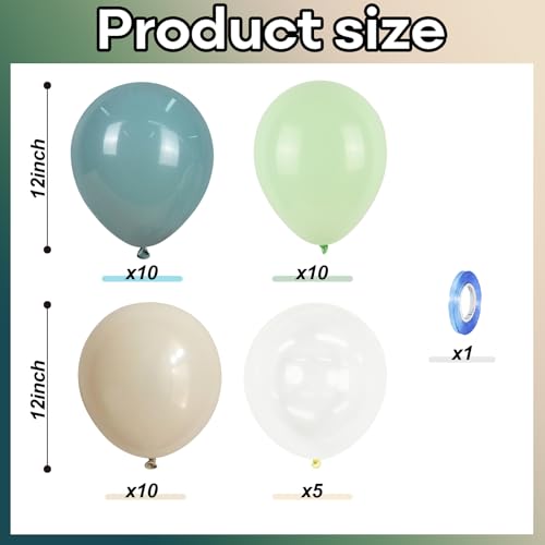 Image of Under The Sea Balloons, 35PCS Dusty Slate Blue and Green Balloons, Baby Light Green Sand White Latex Balloon for Kids Boys Under The Sea Ocean Themed Baby Shower Birthday Party Decorations Supplies