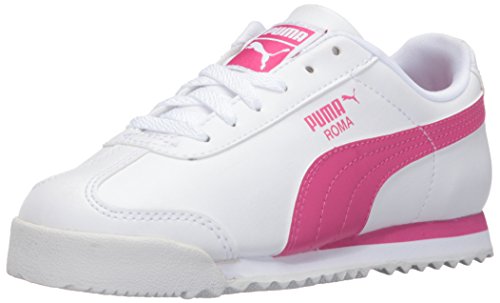 PUMA Girls' Roma Basic PS-K Sneaker, White/Fuchsia Patent, 3 M US Little Kid