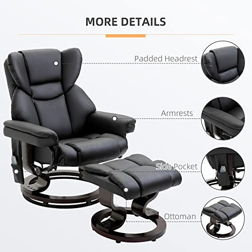 Homcom Massage Recliner And Ottoman, Pu Leisure Office Chair With 10 Vibration Points, Adjustable Backrest, Side Pocket And Remote Control, For Living Room, Study, Bedroom, Black #TOP6