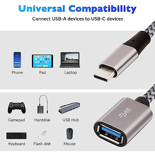 USB-C to USB 3.0 Adapter 4 Pack, Nylon Braided Type-C 3.1 OTG Cable USB C Male to USB A 3.0 Female Connector for iPhone15,iPhone15 ProMax,Samsung S23 Ultra, MacBook Pro, MacBook Air/Mini, Google Pixel