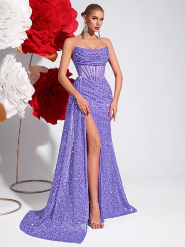 Image of Cocktail Evening Gowns Formal Dresses for Women Sequin Tulle Wedding Guest Party Sexy Off Shoulder Floor Length Prom Dress