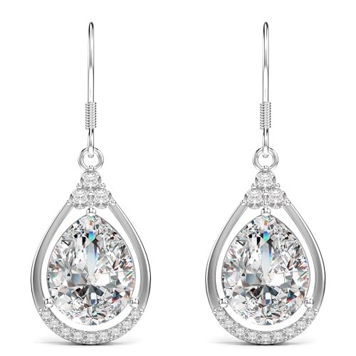 18K White Gold Plated Sterling Silver Teardrop Cubic Zirconia Drop Dangle Earrings for Women Pear Cut CZ Diamond Dangle Earrings Hypoallergenic Jewelry2