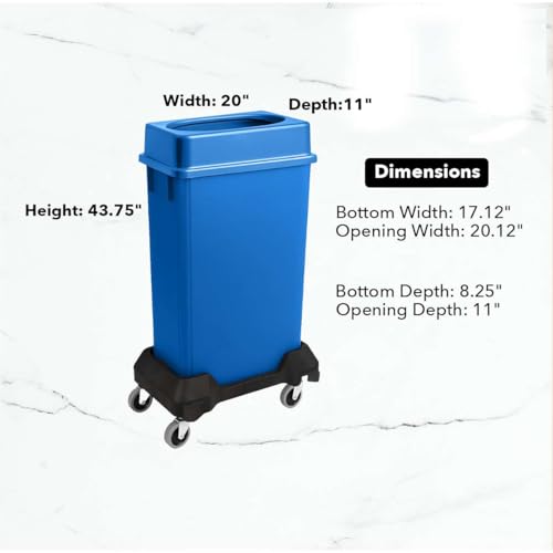Image of 23 Gallon Slim Rectangular Garbage Can with Lid + Wheels - Dark Blue