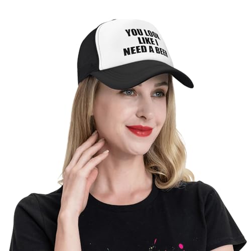 Image of Buxtom You Look Like I Need A Beer Funny Adjustable Mesh Trucker Hat for Adults Unisex Classic Hats Fishing Caps Black