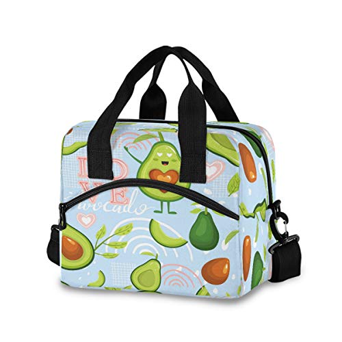 Cartoon Fruits Love Avocado Lunch-Taschen für Frauen, organische Herzblätter, Lunchbox, wasserabweisend, Thermo-Kühltasche, Lunchbox, für Arbeit, Picknick, Strand, Sport Cover