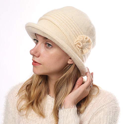 Docila Rollable Floral Wool Cloche Caps Decent Church Head Cover Elegant Small Brim Camping Sun Protection Hats (Beige) #TOP7
