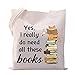VAMSII Yes I really do Need All These Books Tote Bag Bookworm Tote Bag Book Lover Gifts Funny Bookish Gifts for Cat Lovers (Tote Bag)