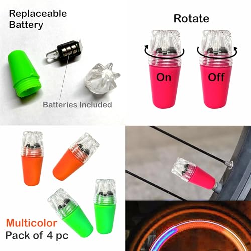 Image of Bicycle Spoke Beads & Valve Lights LED Multicolour Set for Tyre Wheel | Kids Cycle Spare Parts & Accessories | Decorative Lights & Colourful Moti for Kids Bicycles | Set of 2 Items