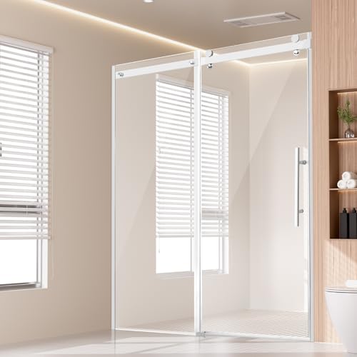 VEVOR Porte de Douche Coulissante 147x150x190 cm, Paroi de Douche sans Cadre, en Verre Trempé SGCC Transparent de 8 mm, Étanche, Incassable, Résistant aux...
