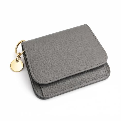 IDIDG Small Wallet for Women RFID Blocking Genuine Leather Slim Keychain Wallet Tri-Fold Card Case with Coin Pocket (Grey)