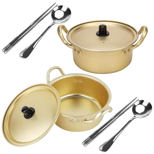 Ramen Pot, 2 Pack Korean Pots Korean Ramen Pot With Lid 2 Spoons And 2 Pairs Of Chopsticks For Kitchen Cookware