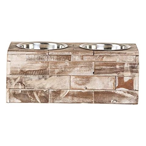 Huntley Equestrian Pet Elevated Dog and Cat Double Bowl Feeder Stainless Steel Bowls (Berjen, Large), Tan, Model:02141 Cover