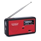 Tiemahun NOAA Weather Alert Radio Solar Emergency Radios WB/FM/AM, Hand Crank Windup 1000mAh Mobile Phone Charger LED Flashlight (Red)