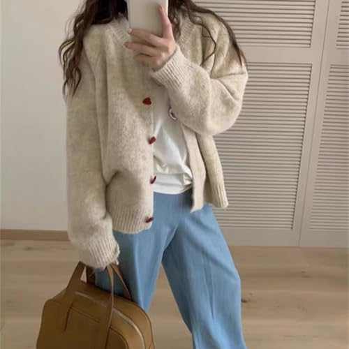 Monkay Knit Cardigan Sweaters for Women Crewneck Open Front Heart-Shaped Button Down Spring Outfits Long Sleeve Jacket2