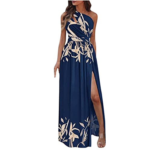 2023 Vestidos Largo sin Manga Mujer, Elegante Vestidos Fiesta Vestido de Cóctel Noche Impresión Vestido un Hombro Vestir Moda Sexys Hueco Vestidos Partido Playa Vacaciones